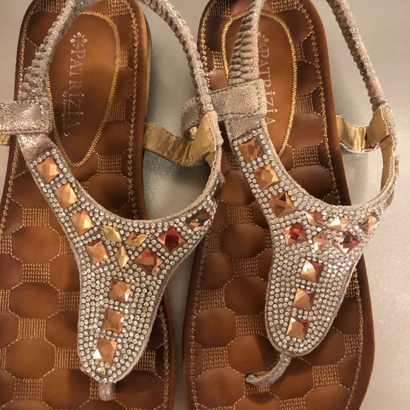 Leather sandals flat shoes crystals bling Slides - Picture 5 of 8